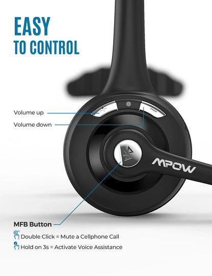 1/2 pack Mpow Pro Office Wireless Bluetooth V5.0 headphone With Microphone 13H Talking Time For Driver Call Center Skype Office