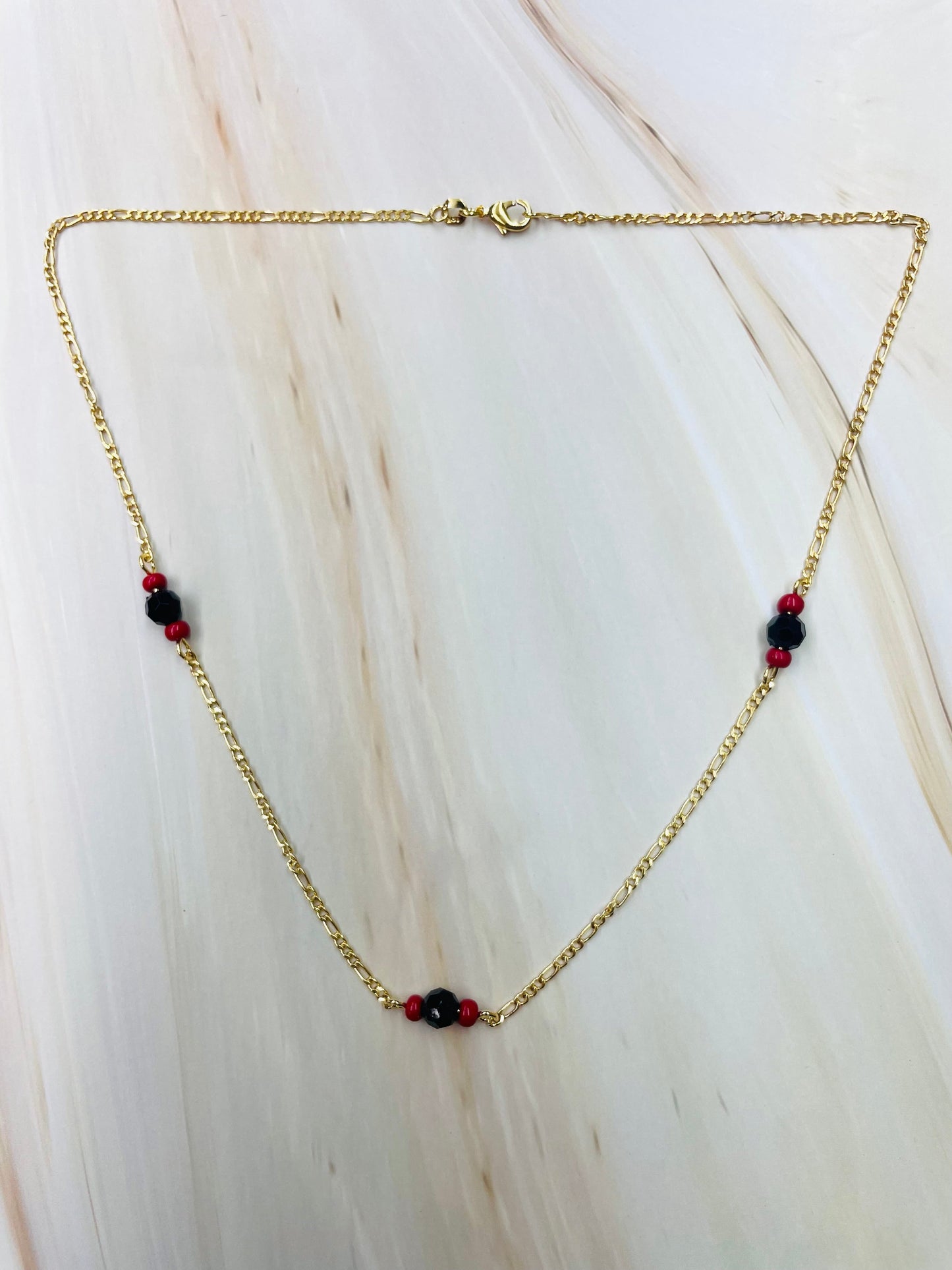 RMZ GOLD NYC 18K Gold Cute Azabache Figaro Chain Necklace