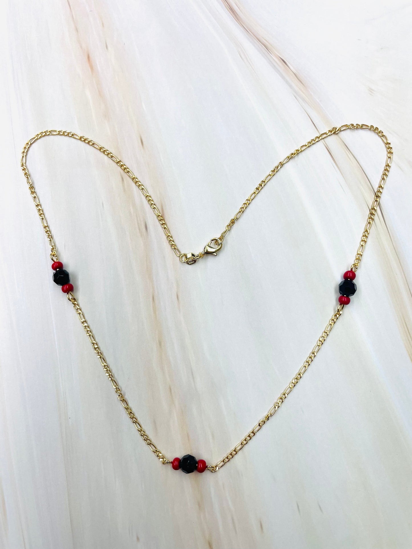 RMZ GOLD NYC 18K Gold Cute Azabache Figaro Chain Necklace