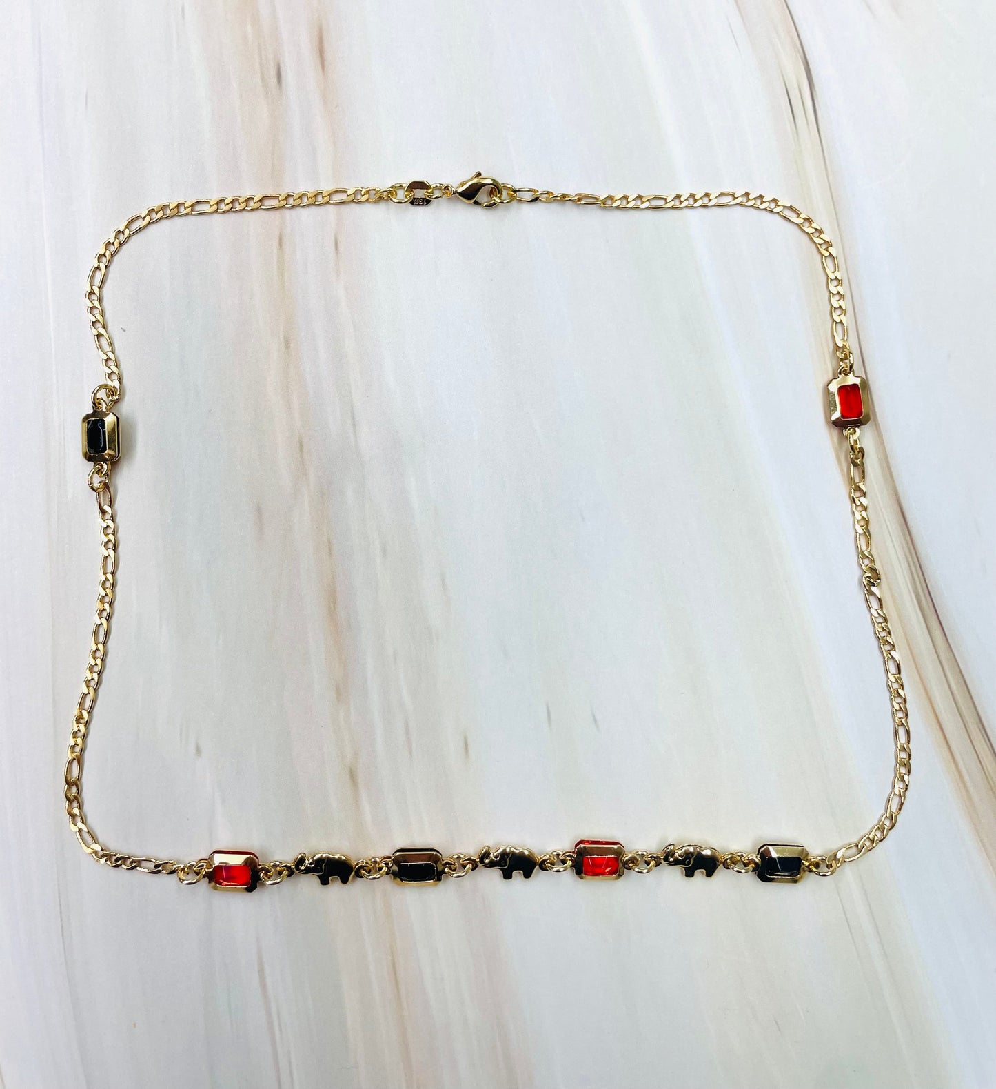 RMZ GOLD NYC 18K Gold Cute Elephant Azabache Figaro Chain Necklace