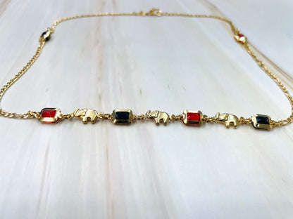 RMZ GOLD NYC 18K Gold Cute Elephant Azabache Figaro Chain Necklace