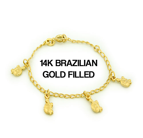 14k Brazilian Gold Filled Figaro Turtle Charm Bracelet 5''