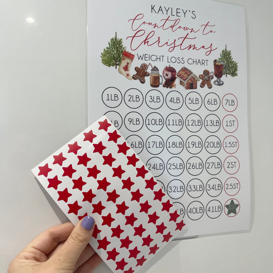 Personalised Name Countdown To Christmas A4 Weight Loss Chart Tracker Print - st. lb Units - Laminated With Stars by WinsterCreations™ Official Store