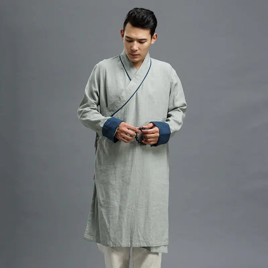 Traditional Chinese Cotton Linen Men's Long Robe Jacket