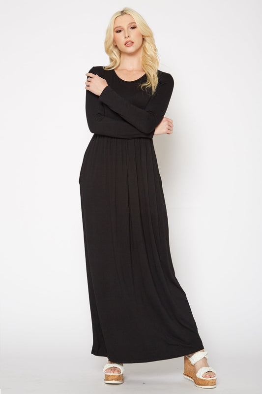 Women's Basic Long Sleeve Fit & Flare Maxi Dress by Shop at Konus