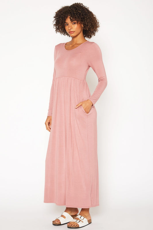 Women's Basic Long Sleeve Fit & Flare Maxi Dress by Shop at Konus