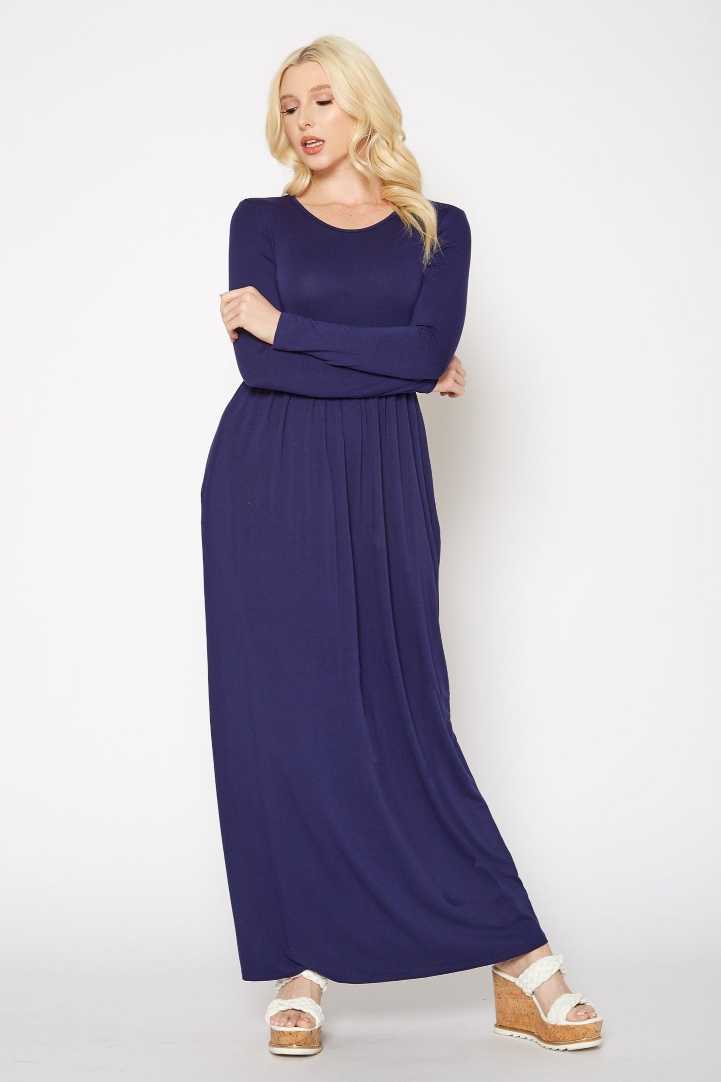 Women's Basic Long Sleeve Fit & Flare Maxi Dress by Shop at Konus