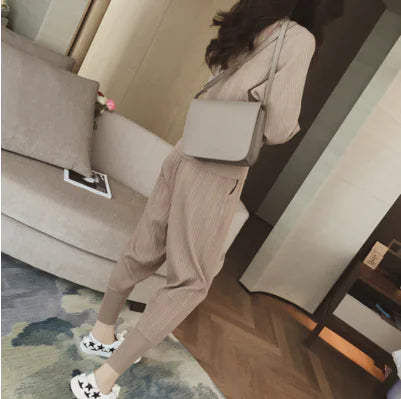 Fashion Casual Knit Sweater and Harem Pants Set