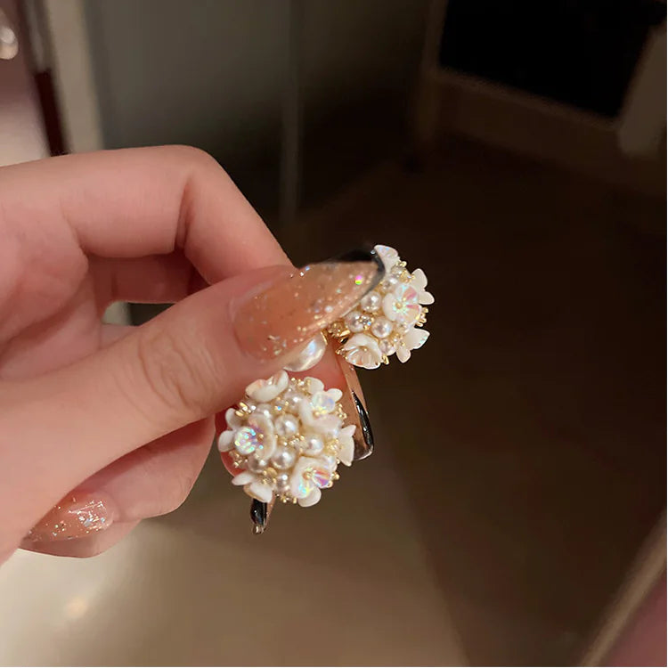 Elegant Flower Faux Pearl Stud Earrings for Weddings