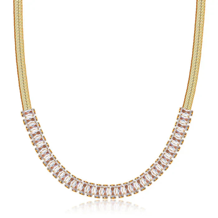 RMZ GOLD NYC 18K Gold Diamond CZ Herringbone Necklace