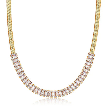 RMZ GOLD NYC 18K Gold Diamond CZ Herringbone Necklace