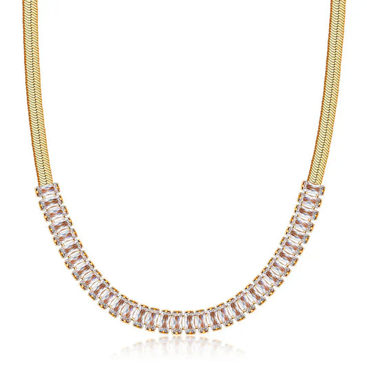 RMZ GOLD NYC 18K Gold Diamond CZ Herringbone Necklace
