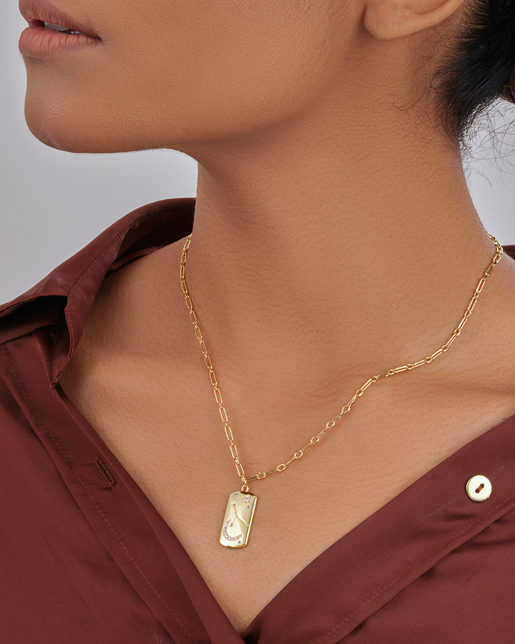 CZ Constellation Dog Tag Pendant Necklace by Sterling Forever