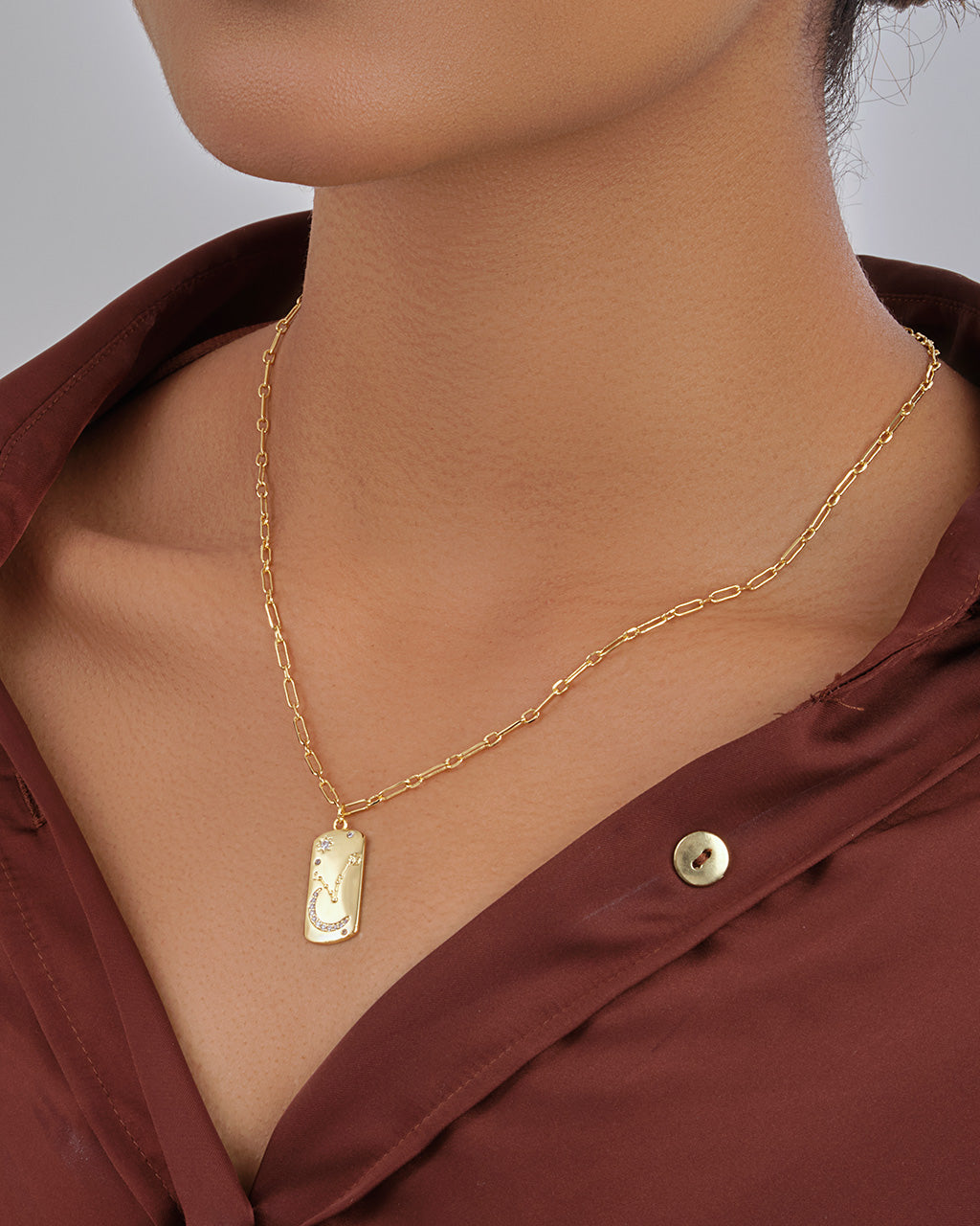 CZ Constellation Dog Tag Pendant Necklace by Sterling Forever