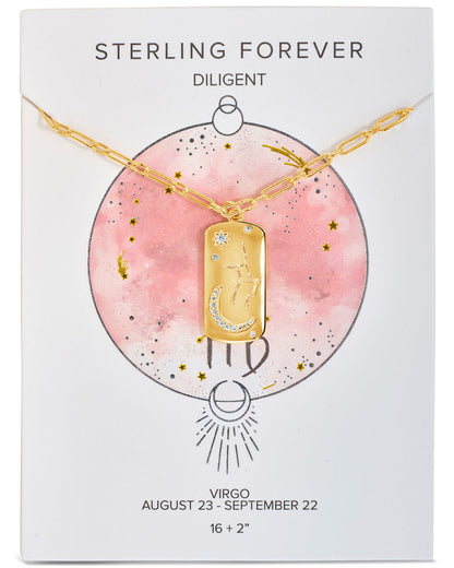 CZ Constellation Dog Tag Pendant Necklace by Sterling Forever