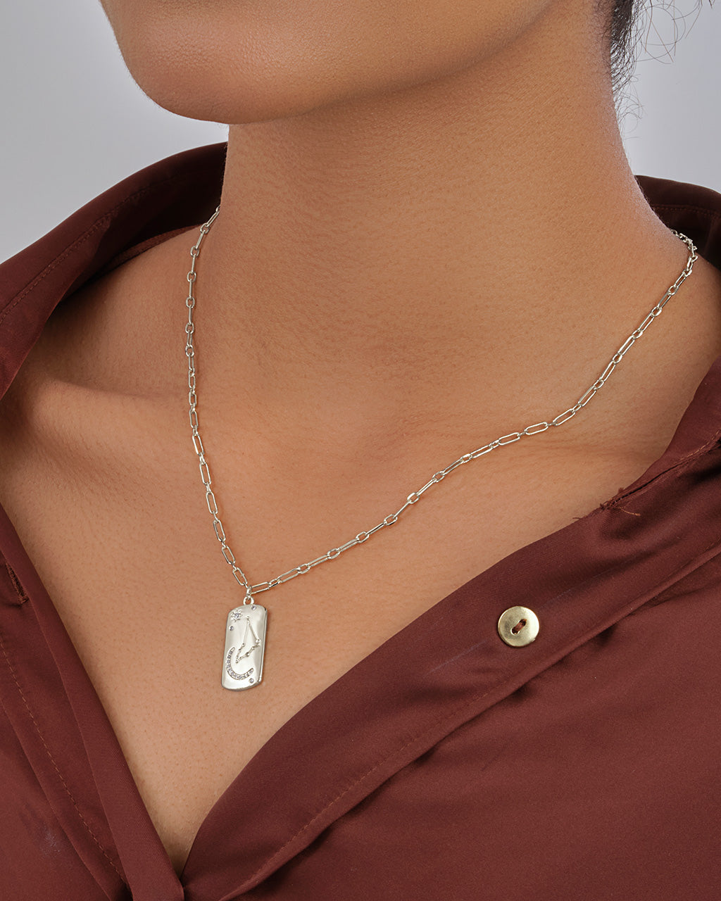 CZ Constellation Dog Tag Pendant Necklace by Sterling Forever