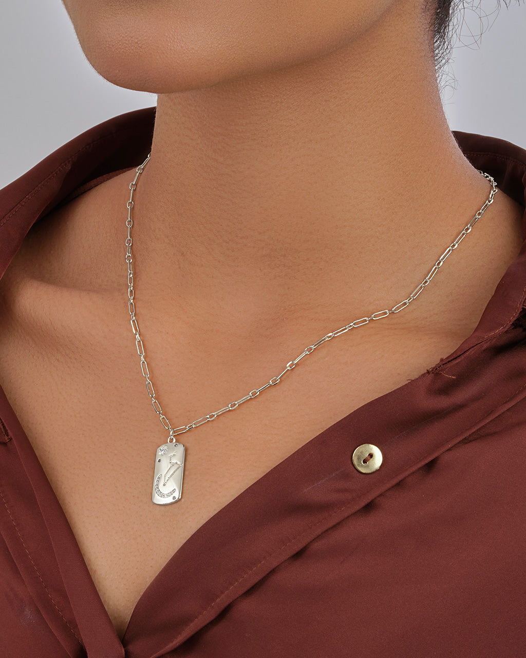 CZ Constellation Dog Tag Pendant Necklace by Sterling Forever
