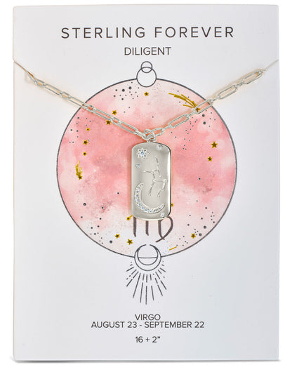 CZ Constellation Dog Tag Pendant Necklace by Sterling Forever