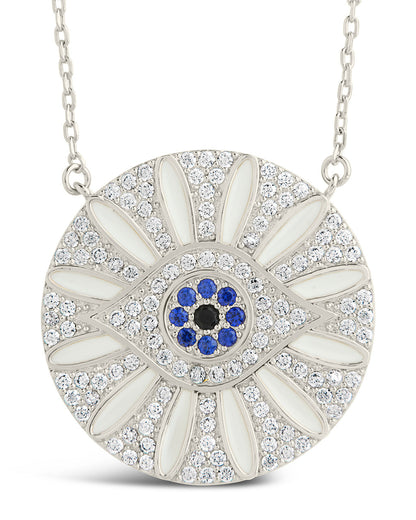 CZ Evil Eye & Enamel Petal Pendant Necklace by Sterling Forever