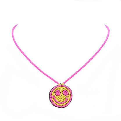 Felt Back Seed Beaded Smile Pendant Necklace by Madeline Love