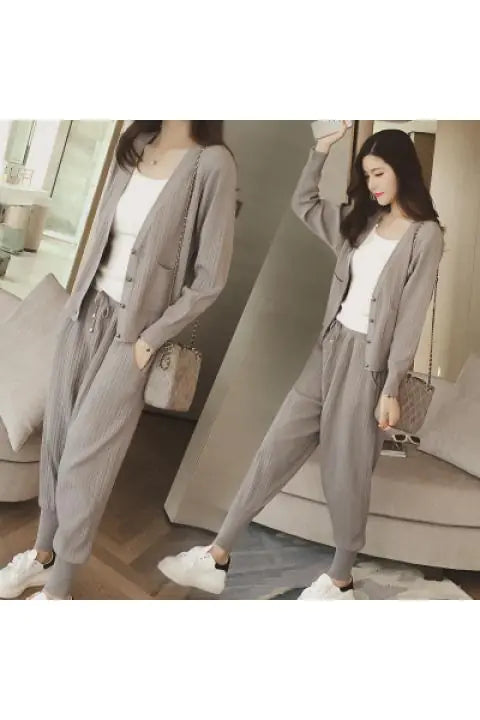 Fashion Casual Knit Sweater and Harem Pants Set