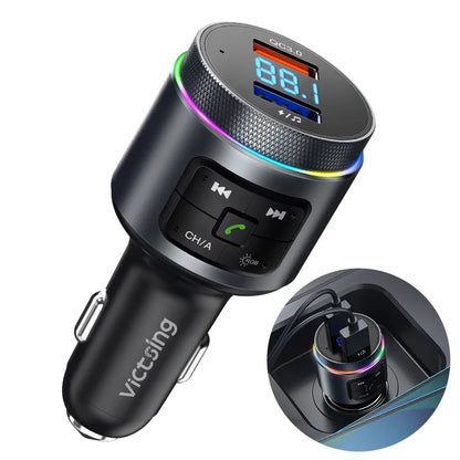 Mpow Bluetooth FM Transmitter for Car Adapter Bluetooth Wireless Radio MP3 Player with QC3.0 Quick Charge Handsfree Callling