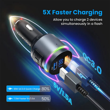 Mpow Bluetooth FM Transmitter for Car Adapter Bluetooth Wireless Radio MP3 Player with QC3.0 Quick Charge Handsfree Callling