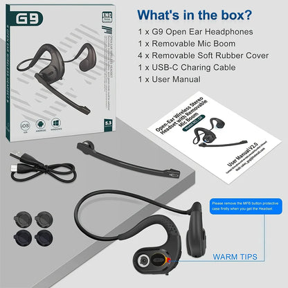 Mpow G9 Bluetooth 5.3 Earphones with Removable Microphone Noise Cancelling Open Ear Handsfree Business Headset Office Driving