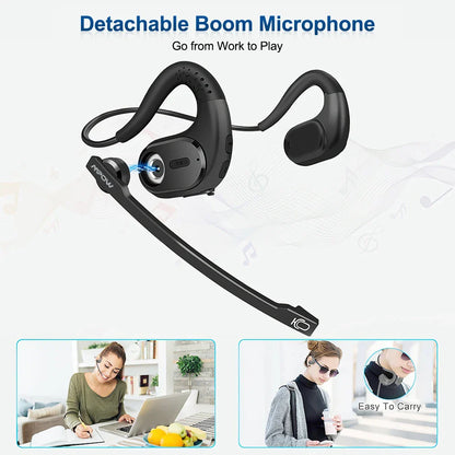 Mpow G9 Bluetooth 5.3 Earphones with Removable Microphone Noise Cancelling Open Ear Handsfree Business Headset Office Driving