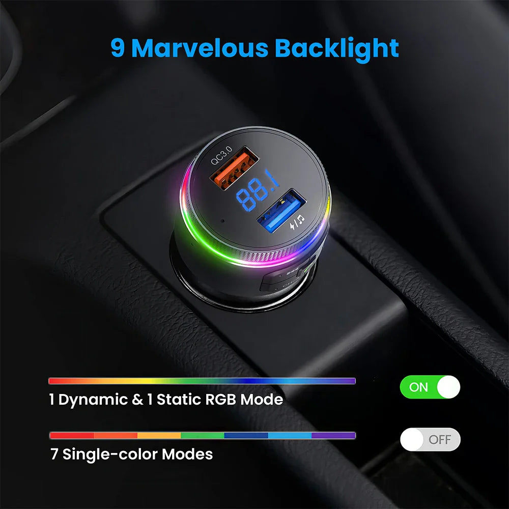 Mpow Bluetooth FM Transmitter for Car Adapter Bluetooth Wireless Radio MP3 Player with QC3.0 Quick Charge Handsfree Callling
