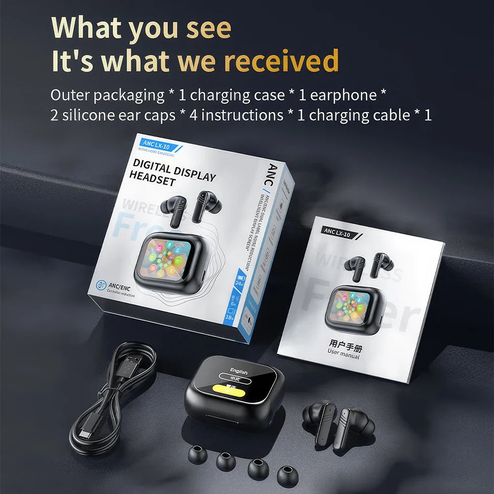 Mpow LX-10 Touch Screen Bluetooth 5.4 Earphones ANC Active Noise Cancelling Headphones In-ear Stem Touch Bluetooth Headphones