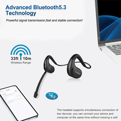 Mpow G9 Bluetooth 5.3 Earphones with Removable Microphone Noise Cancelling Open Ear Handsfree Business Headset Office Driving