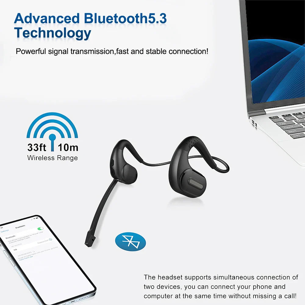 Mpow G9 Bluetooth 5.3 Open Ear Headphones with Removable Microphone Noise Cancelling Air Conduction Headset with 12H Playtime