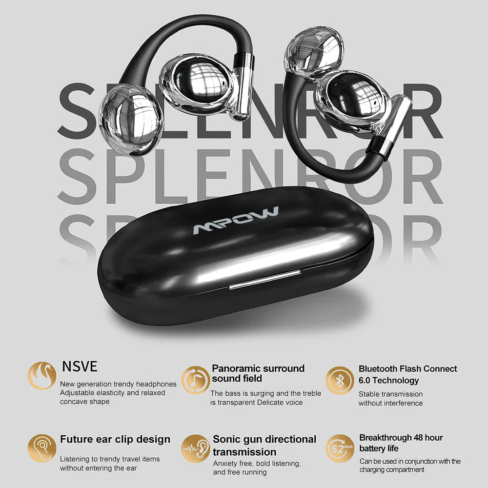 Mpow YYK-880 Open Ear Headphones Bluetooth 5.3 Wireless Earbuds with Earhooks for Office Work/Leisure/Sports,Up to 60H Playtime