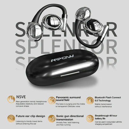 Mpow YYK-880 Open Ear Headphones Bluetooth 5.3 Wireless Earbuds with Earhooks for Office Work/Leisure/Sports,Up to 60H Playtime