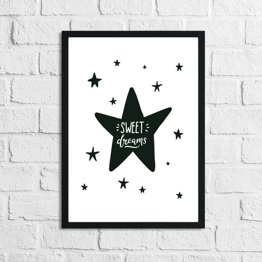 Scandinavian Sweet Dreams Black Star Children's Nursery Bedroom Wall Decor Print by WinsterCreations™ Official Store