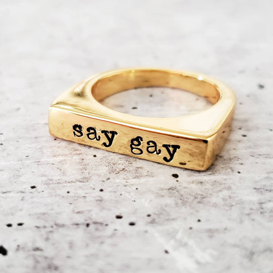 Say Gay Pride Ring by Salt and Sparkle