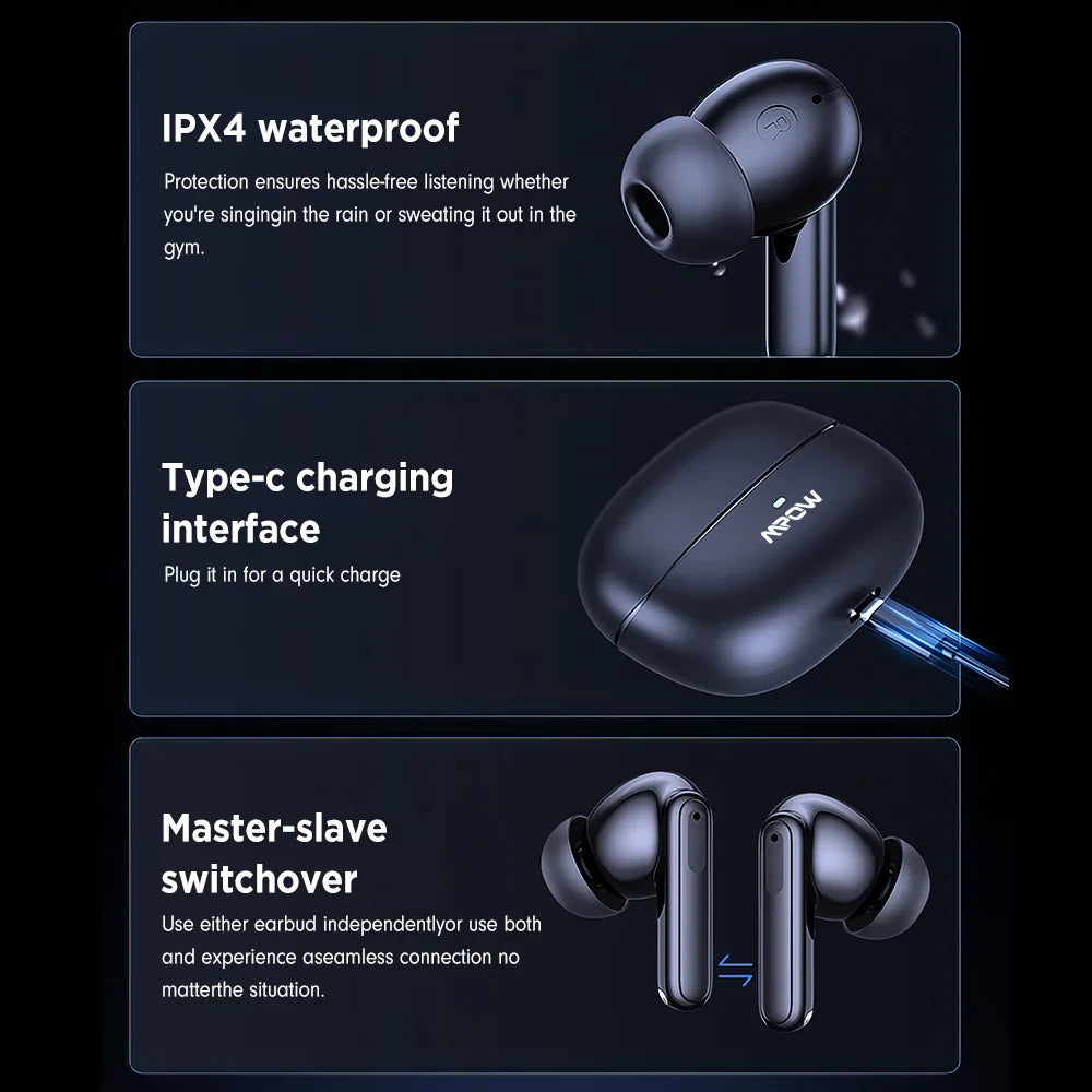 Mpow XY-17 ANC Active Noise Reduction Earphones Bluetooth 5.3 In-ear Sports Headphones with Dual Mic 24H Immersive Music Headset