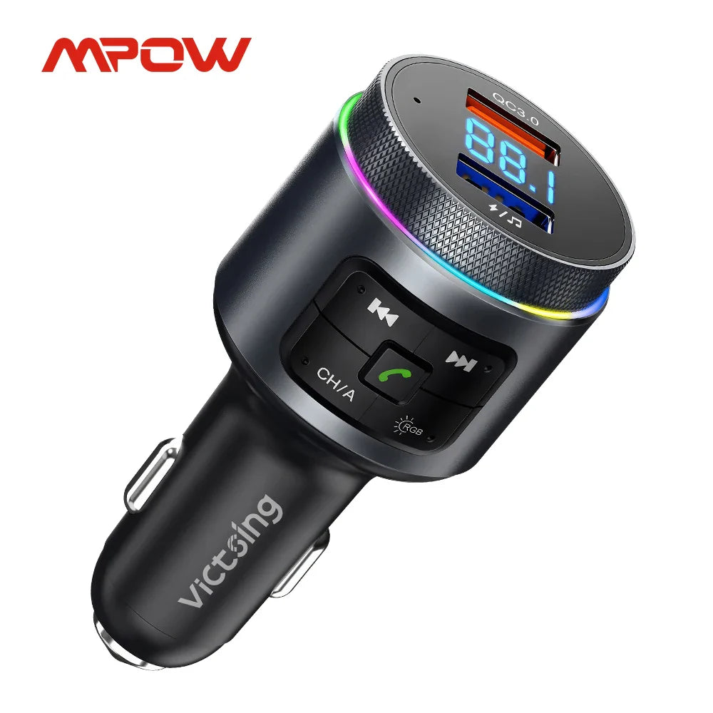 Mpow Bluetooth FM Transmitter for Car Adapter Bluetooth Wireless Radio MP3 Player with QC3.0 Quick Charge Handsfree Callling