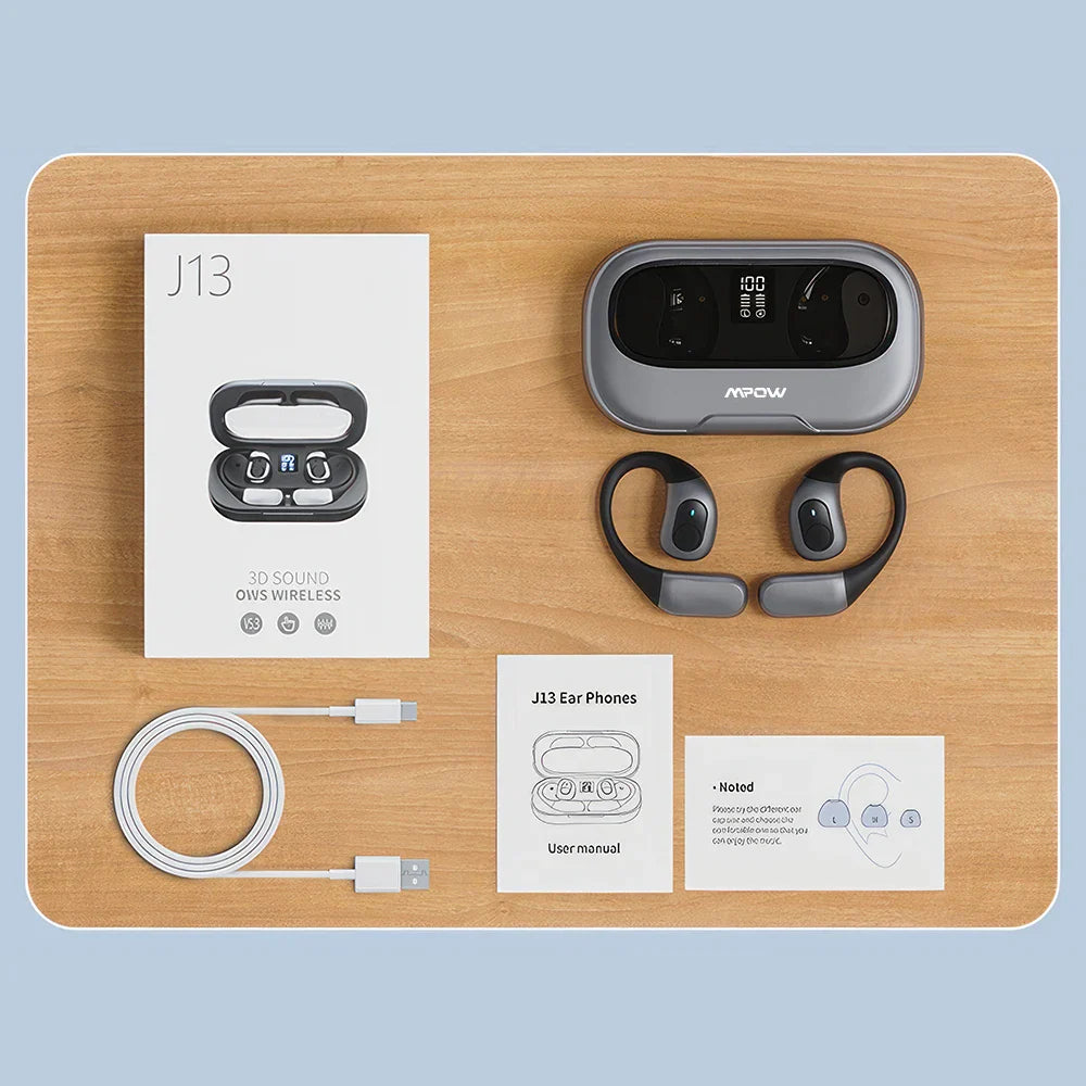 Mpow J13 True Wireless Sports Earphones,Bluetooth 5.3 OWS Open Ear Headsets with Earhooks 25 Hrs Playtime & ENC Noise Reduction
