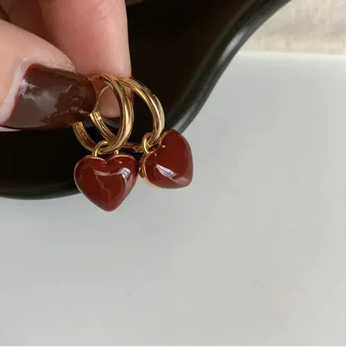 Heart Hoop Earrings - Vintage Style Drop Design (One Pair)
