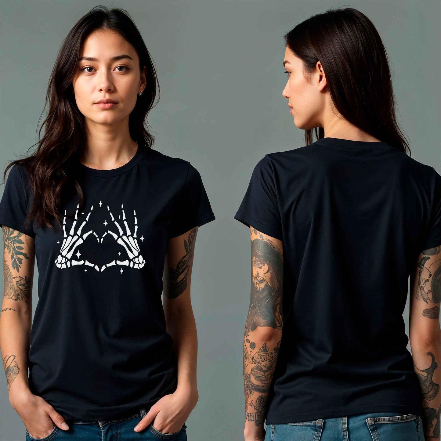 Glow in the Dark Dead Inside Heart Skeleton Hands Black Tee Shirt