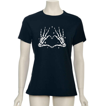 Glow in the Dark Dead Inside Heart Skeleton Hands Black Tee Shirt