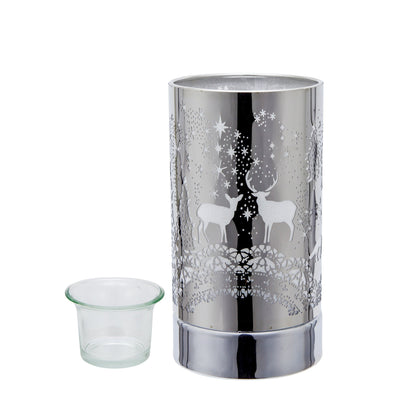 7" touch lamp-Fragrance Wax Melts Warmer -Electric Candle Essential Oil Burner-Metal Table Decor - Silver Wildlife by Peterson Housewares & Artwares