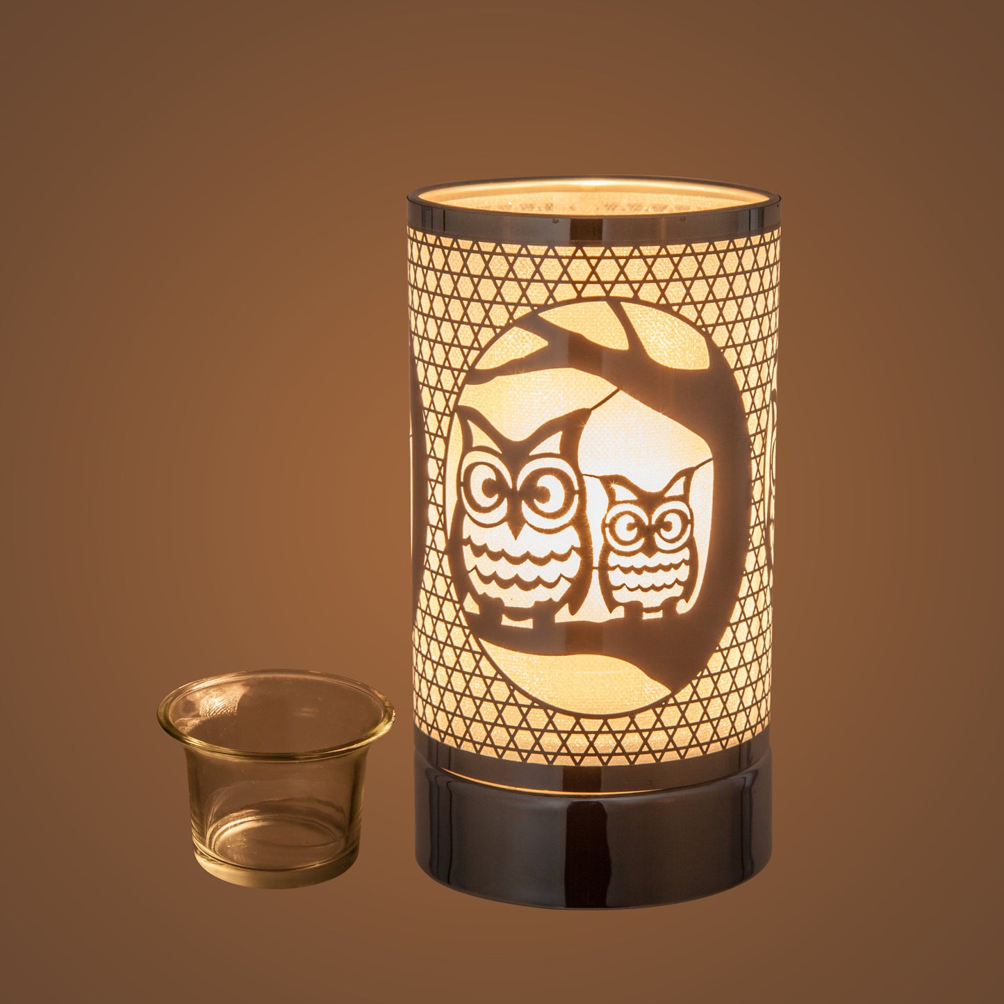 7" touch lamp-Fragrance Wax Melts Warmer -Electric Candle Essential Oil Burner-Metal Table Decor - Silver Loving Owls by Peterson Housewares & Artwares