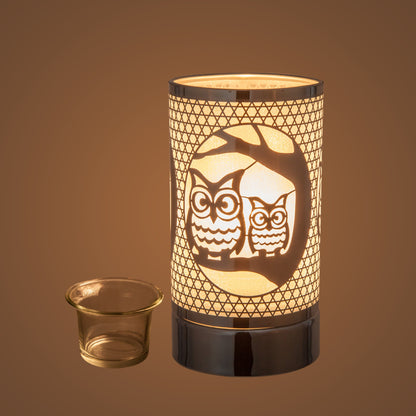 7" touch lamp-Fragrance Wax Melts Warmer -Electric Candle Essential Oil Burner-Metal Table Decor - Silver Loving Owls by Peterson Housewares & Artwares
