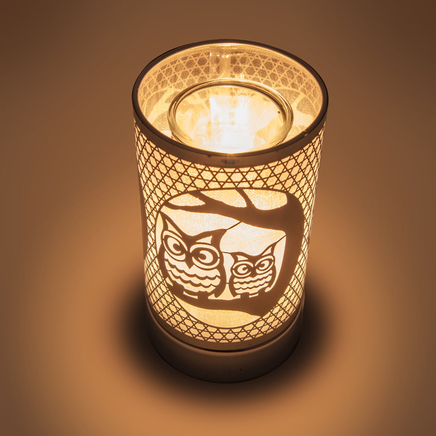 7" touch lamp-Fragrance Wax Melts Warmer -Electric Candle Essential Oil Burner-Metal Table Decor - Silver Loving Owls by Peterson Housewares & Artwares