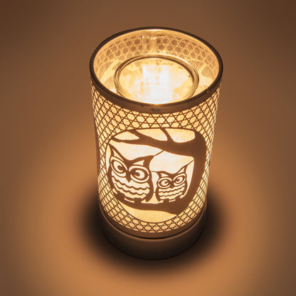 7" touch lamp-Fragrance Wax Melts Warmer -Electric Candle Essential Oil Burner-Metal Table Decor - Silver Loving Owls by Peterson Housewares & Artwares