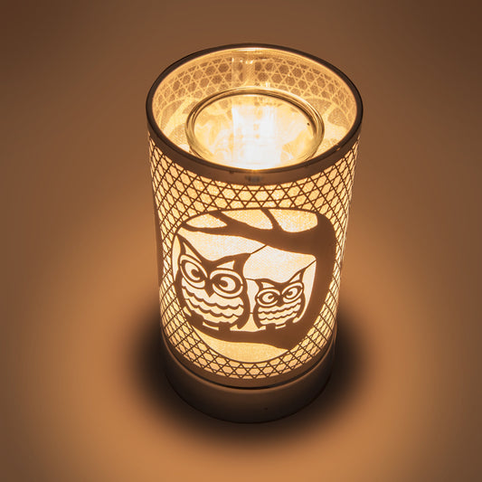 7" touch lamp-Fragrance Wax Melts Warmer -Electric Candle Essential Oil Burner-Metal Table Decor - Silver Loving Owls by Peterson Housewares & Artwares