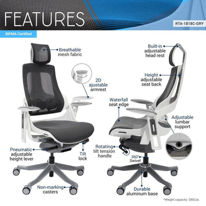 Techni Mobili LUX Ergonomic Executive Chair, Grey by Level Up Desks